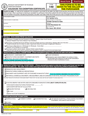 Sales/Use Tax Exemption Certificate