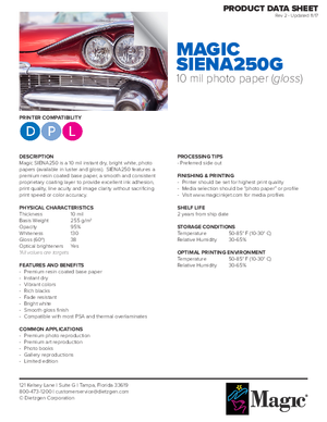 250G Data Sheet For Magic Brand SIENA 250G SIENA 250L Gloss or Luster Photobase Print Media