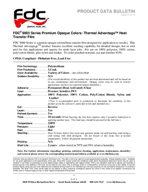 Application Guide For FDC Graphic Films 9003 Series Heat Transfer Film