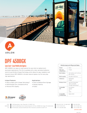 Brochure For Arlon DPF 4500GX Calendered Vinyl PSA Print Media
