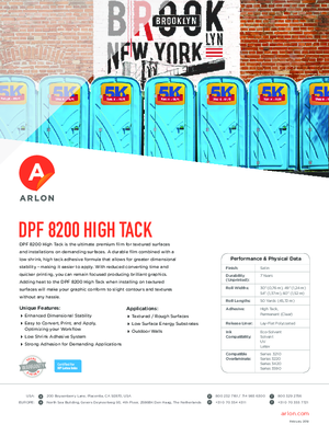 Brochure For Arlon DPF 8200 High Tack PSA Print Media