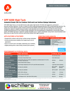 Data Sheet For Arlon DPF 8200 High Tack PSA Print Media