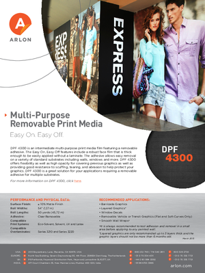 Download For Arlon DPF 4300 Calendered Vinyl PSA Print Media