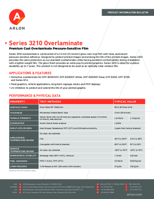 Download For Arlon Series 3210 Pressure Sensitive Cast Overlaminating Film