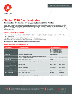 Download For Arlon Series 3220 Pressure Sensitive Cast Overlaminating Film