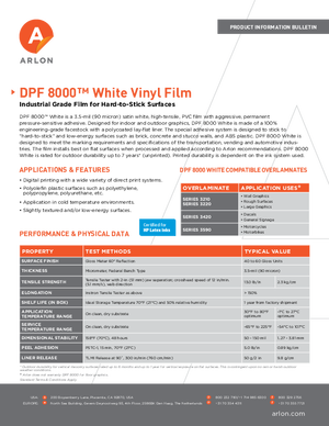 Spec Sheet For Arlon DPF 8000 Calendered Vinyl PSA Print Media