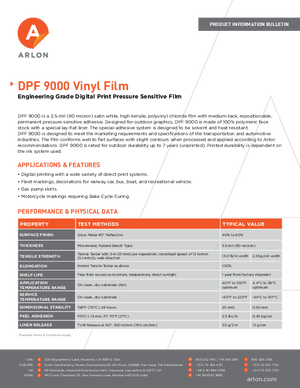 Spec Sheet For Arlon DPF 9000 Calendered Vinyl PSA Print Media