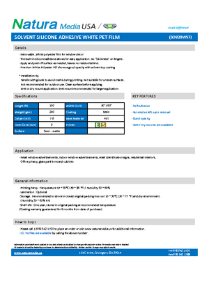 Spec Sheet For Natura Media SO820WST Window PSA Print Media