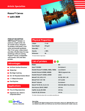 Spec Sheet For Sihl 3609 Canvas Print Media