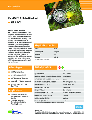 Spec Sheet For Sihl PolySOL 3515 One Sided Roll Up Banner Print Media