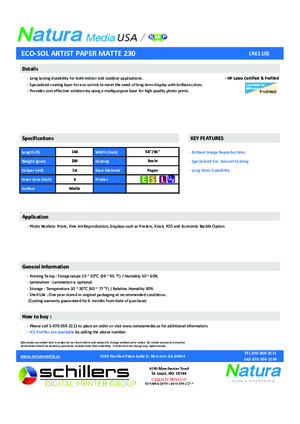 AE110 TDS For Natura Media AE100 AE110 Eco Sol Artist Paper Print Media