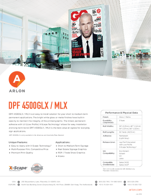 Brochure For Arlon DPF 4500GLX DPF 4500MLX Calendered Vinyl PSA Print Media
