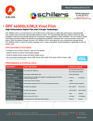 Data Sheet For Arlon DPF 4600GLX MLX Calendered Vinyl PSA Print Media