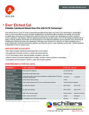 Data Sheet For Arlon Ever Etched Cal Calendered Vinyl PSA Print Media