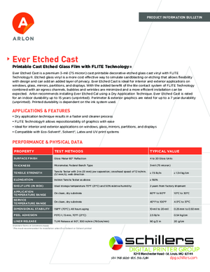 Data Sheet For Arlon Ever Etched Cast Vinyl PSA Print Media