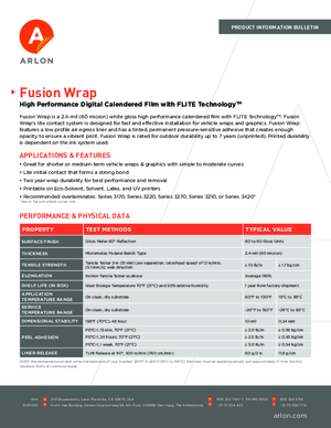Data Sheet For Arlon Fusion Wrap Calendered Vinyl PSA Print Media