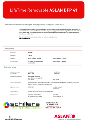 Data Sheet For Aslan Low Tack Print DFP41 Window PSA Print Media