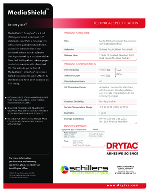 Data Sheet For Drytac MediaShield Emerytex Heat Activated Overlaminating Film