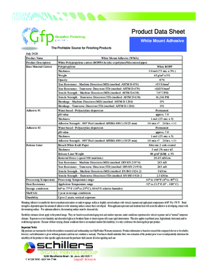 Data Sheet For Graphic Finishing Partners White Mount WMA Pressure Sensitive Mounting Adhesive