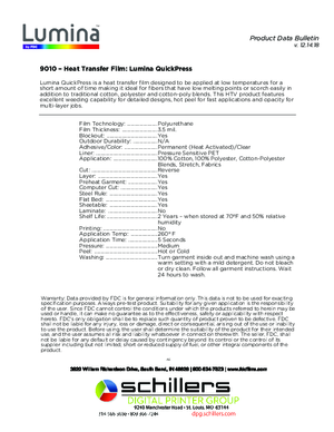Data Sheet For Lumina QuickPress 9010 Series Heat Transfer Film Heat Transfer