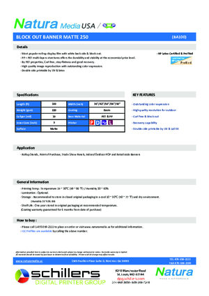 Data Sheet For Natura Media BA100 One Sided Roll Up Banner Print Media