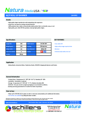 Data Sheet For Natura Media BA300 One Sided Roll Up Banner Print Media