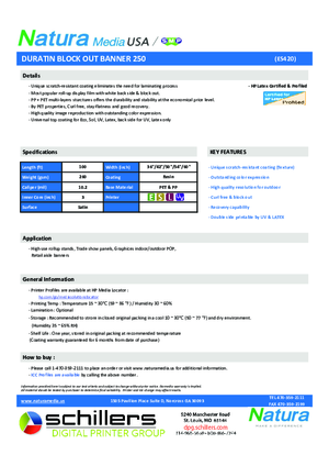 Data Sheet For Natura Media ES420 Duratin One Sided Roll Up Banner Print Media