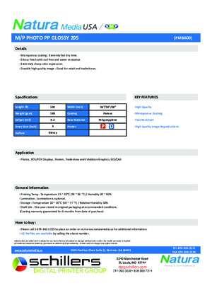 Data Sheet For Natura Media PMB600 One Sided Banner Print Media
