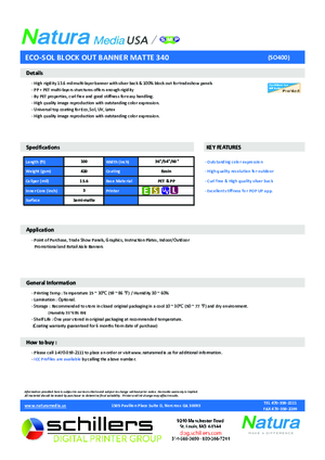 Data Sheet For Natura Media SO400 Eco Sol Blockout Banner Print Media