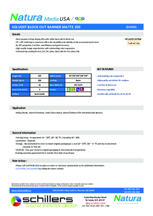Data Sheet For Natura Media SO420 Solvent Blockout Banner Print Media