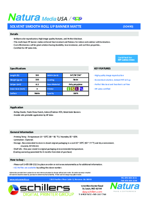 Data Sheet For Natura Media SO490 One Sided Roll Up Banner Print Media