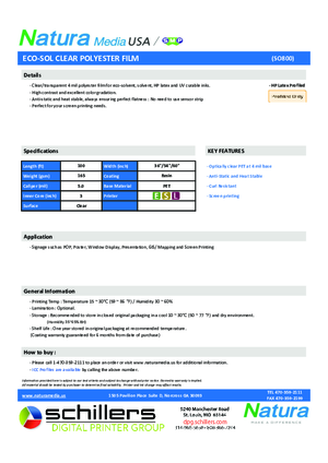Data Sheet For Natura Media SO800 Eco Sol Clear Film Print Media