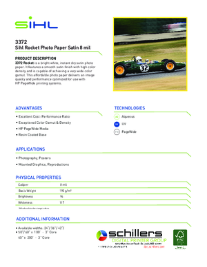 Data Sheet For Sihl 3372 Satin Rocket Photobase Print Media
