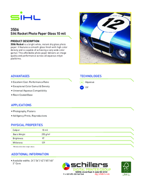 Data Sheet For Sihl 3506 Gloss Rocket Photobase Print Media