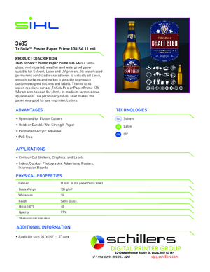Data Sheet For Sihl 3685 TriSolv Poster Paper Photobase PSA Print Media
