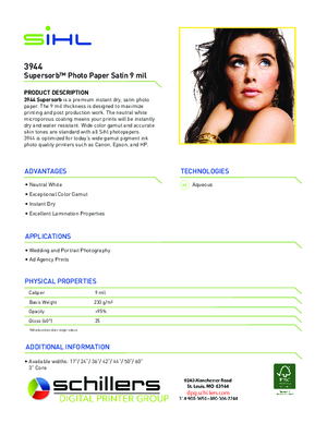 Data Sheet For Sihl 3944 Supersorb Photo Print Media