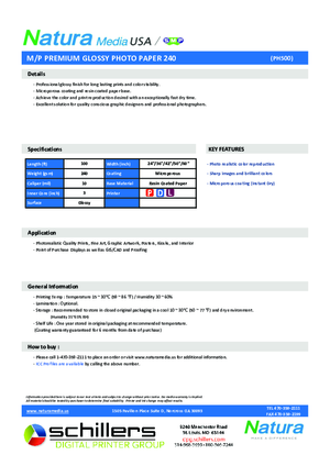 PH500 TDS For Natura Media PH500 PH600 Photobase Print Media