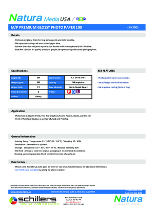 PH700 Data Sheet For Natura Media PH700 PH710 Photobase Print Media