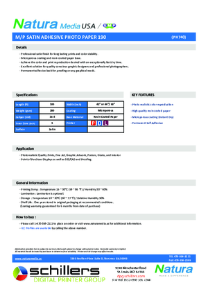 PH740 TDS For Natura Media PH730 PH740 Photobase PSA Print Media