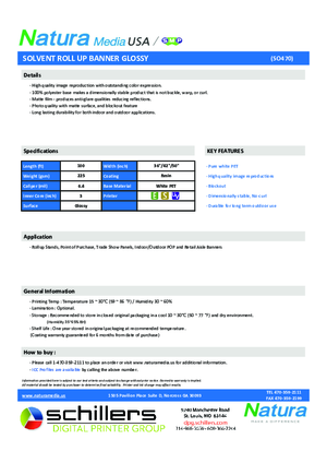 SO470 TDS For Natura Media SO470 SO480 Solvent One Sided Roll Up Banner Print Media