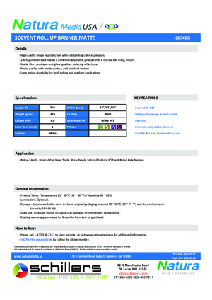 SO480 TDS For Natura Media SO470 SO480 Solvent One Sided Roll Up Banner Print Media