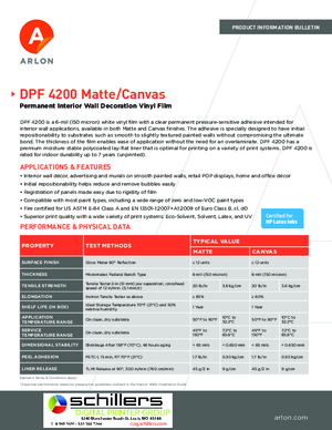 Spec Sheet For Arlon DPF 4200 Wall PSA Print Media