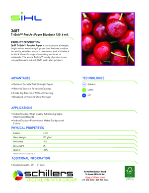 Spec Sheet For Sihl 3687 TriSolv PostArt Blueback Photobase Print Media