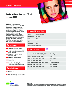Spec Sheet For Sihl Fortuna Gloss 3582 Canvas Print Media