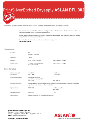 Specifications For FDC Graphic Films ASLAN DFL 302